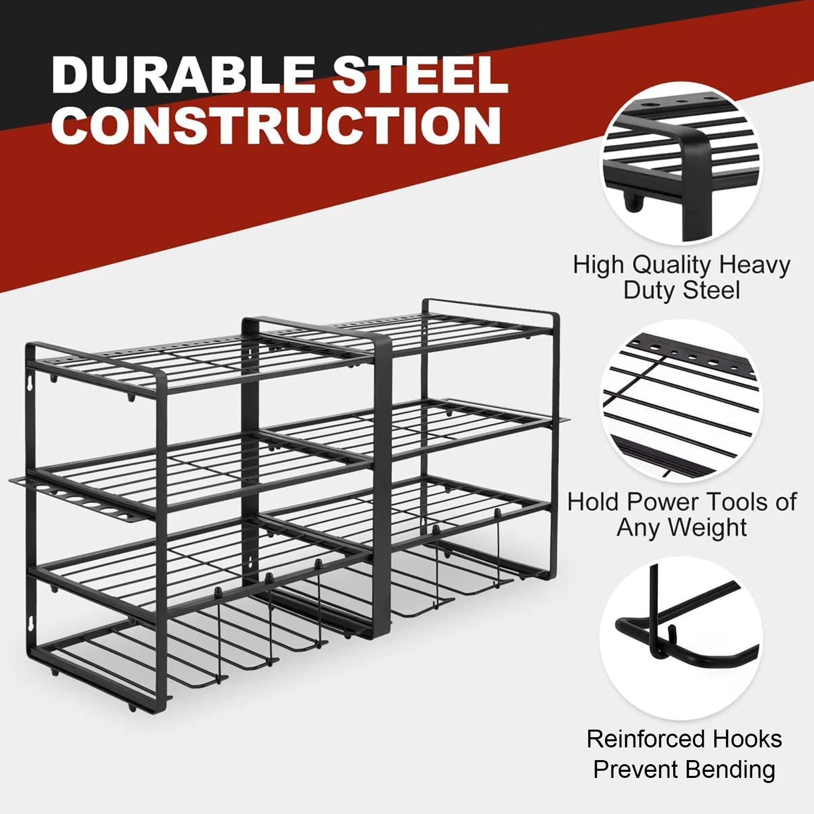 Power Tool Organizer Wall Mount 4 Layer Garage Storage Rack for Drill Screwdriver Garage Tool Organizer Power Tool Storage Rack