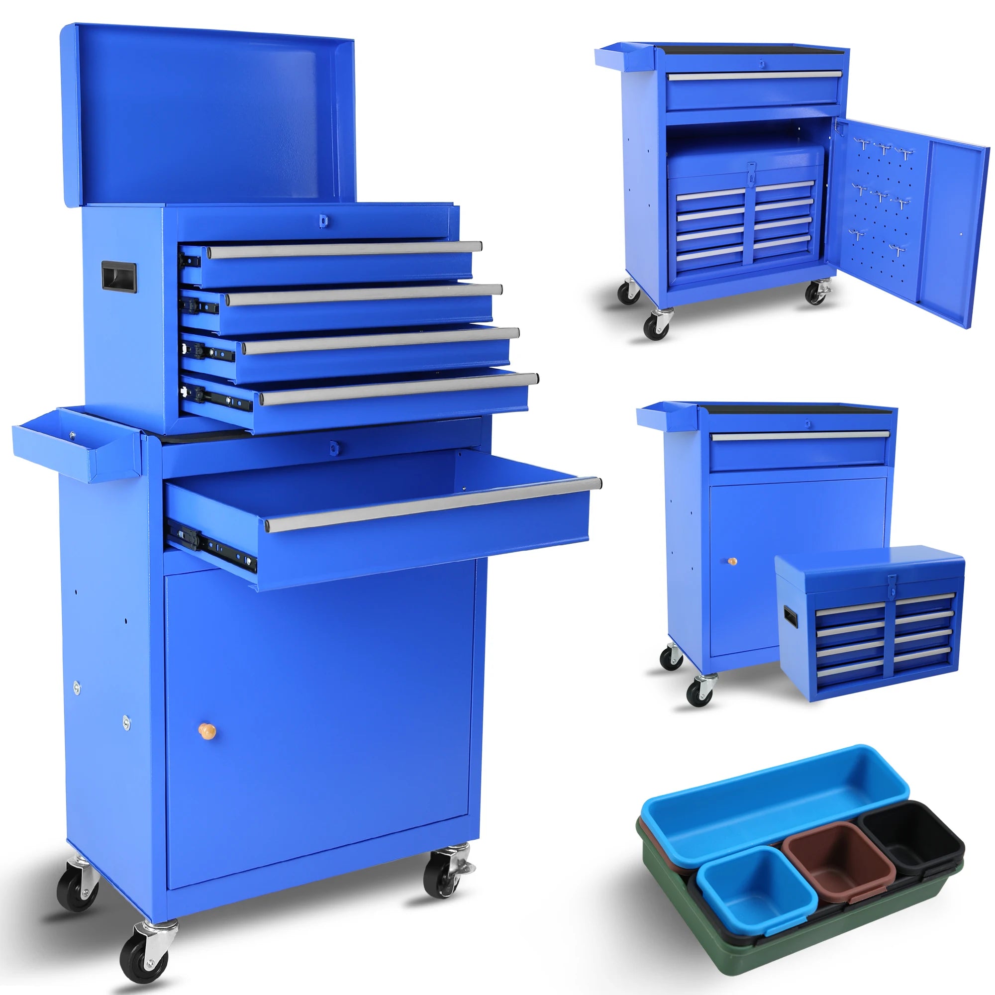 Rolling Garage Workshop Organizer Detachable 5 Drawer Tool Chest With Large Storage Cabinet And Adjustable Shelf