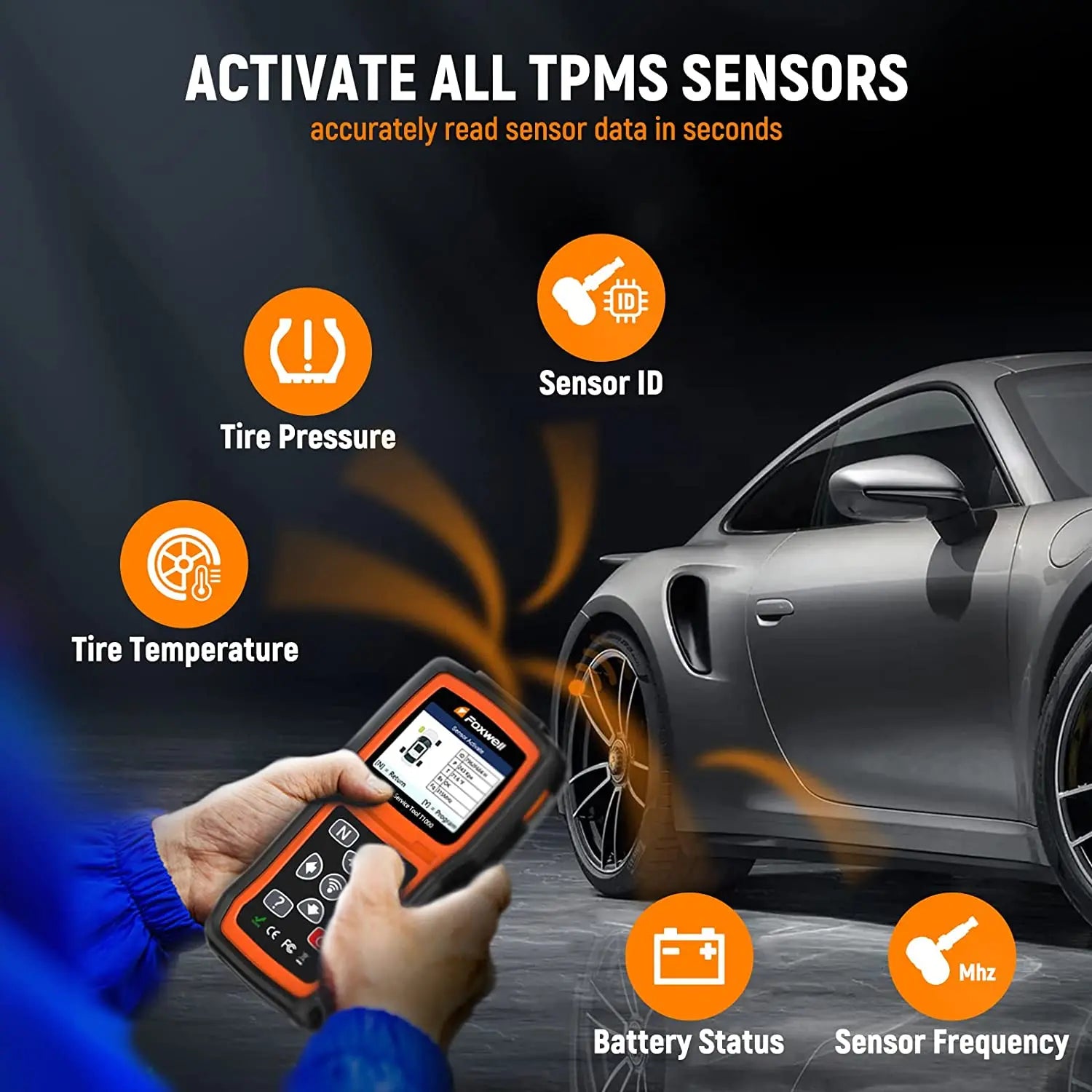 FOXWELL T1000 TPMS Relearn Activation Tire Pressure Monitoring Sensor Programming Car TPMS Reset Diagnostic Scan Tool