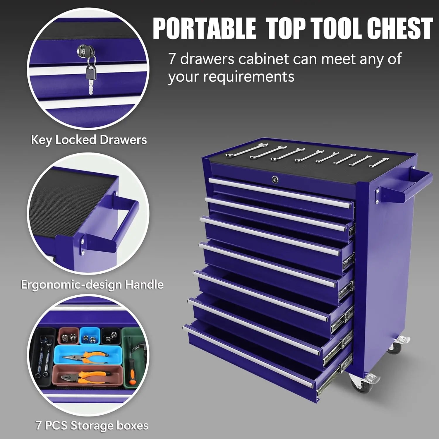 Metal Rolling Tool Box With 5 Layer Drawer Tool Box With Wheels Cart Mechanic Tool Storage Cabinet For Garage Workshop Warehouse