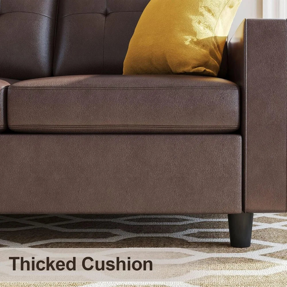 Faux Leather Sectional Sofa, Convertible Sectional Couch L Shaped Couch Sofa for Small Space