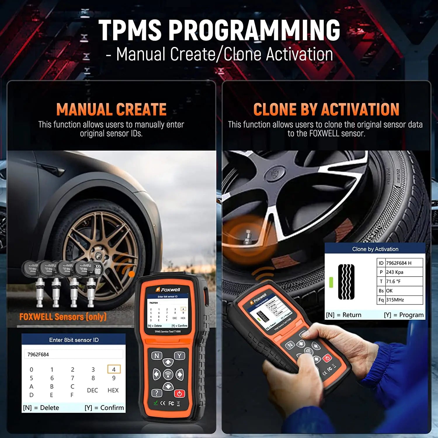 FOXWELL T1000 TPMS Relearn Activation Tire Pressure Monitoring Sensor Programming Car TPMS Reset Diagnostic Scan Tool