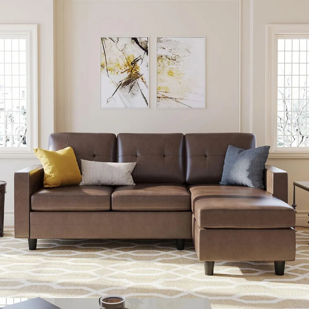 Faux Leather Sectional Sofa, Convertible Sectional Couch L Shaped Couch Sofa for Small Space