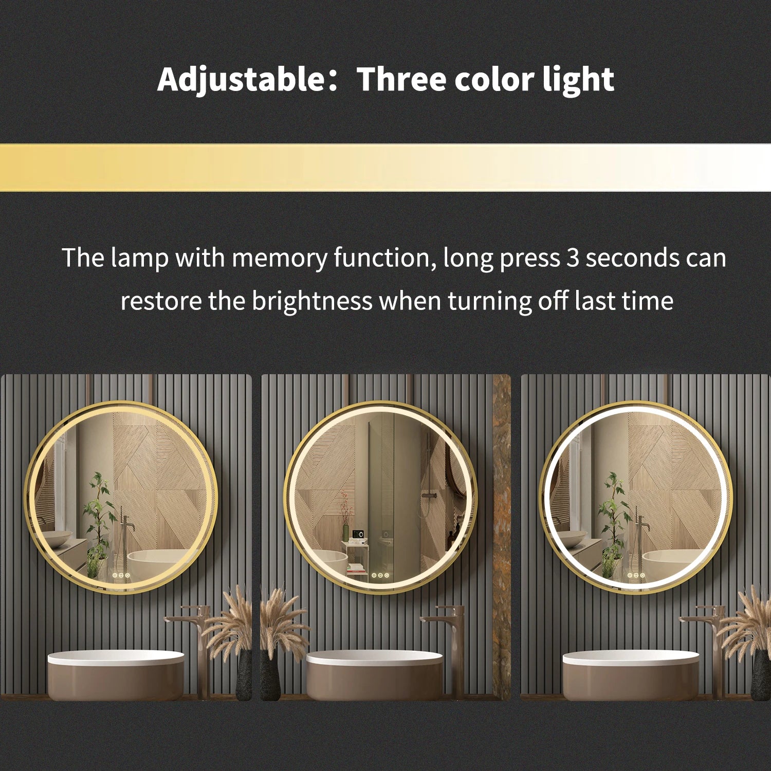 Wisfor Frame Round Mirror,Round Bathroom Mirror with Light,Wall Mounted Lighted Vanity Mirror, Anti-Fog & Dimmable Touch Switch