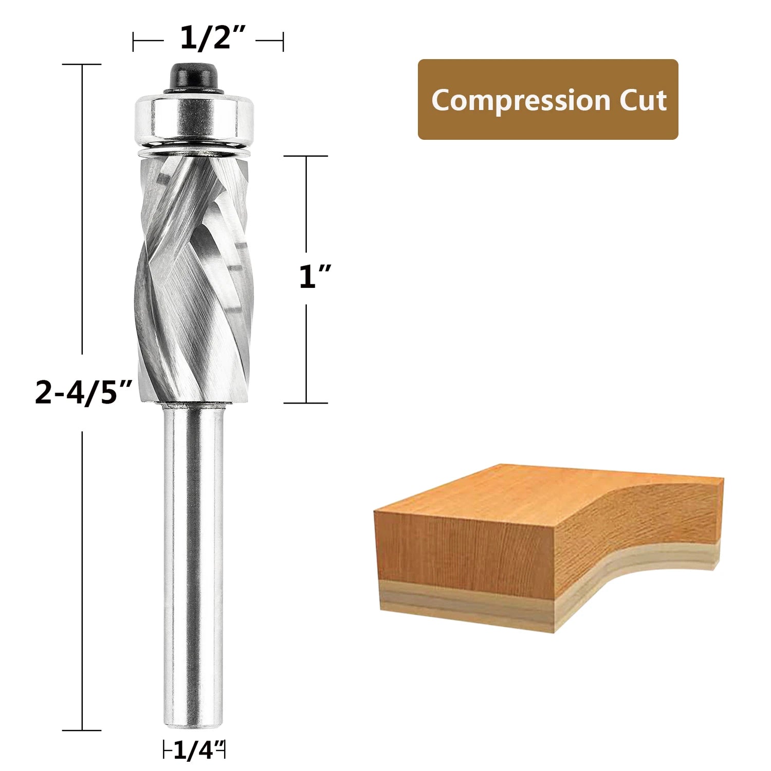 SpeTool 1pc Bearing Compression Spiral Flush Trim Router Bit, Solid Carbide Template Router Bit fo Pattern Work Woodworking Tool