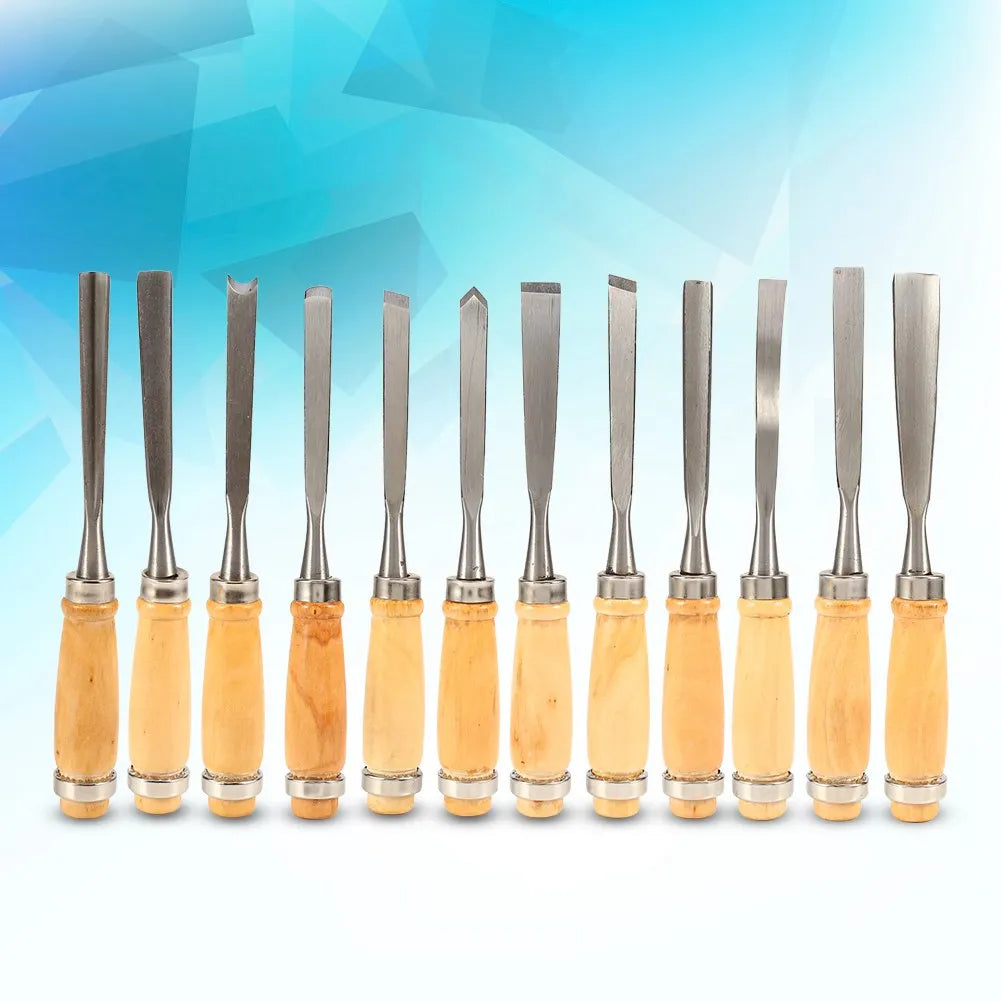 12PCS Wood Carving Hand Chisel Set Woodworking Professional Lathe Gouges Tools
