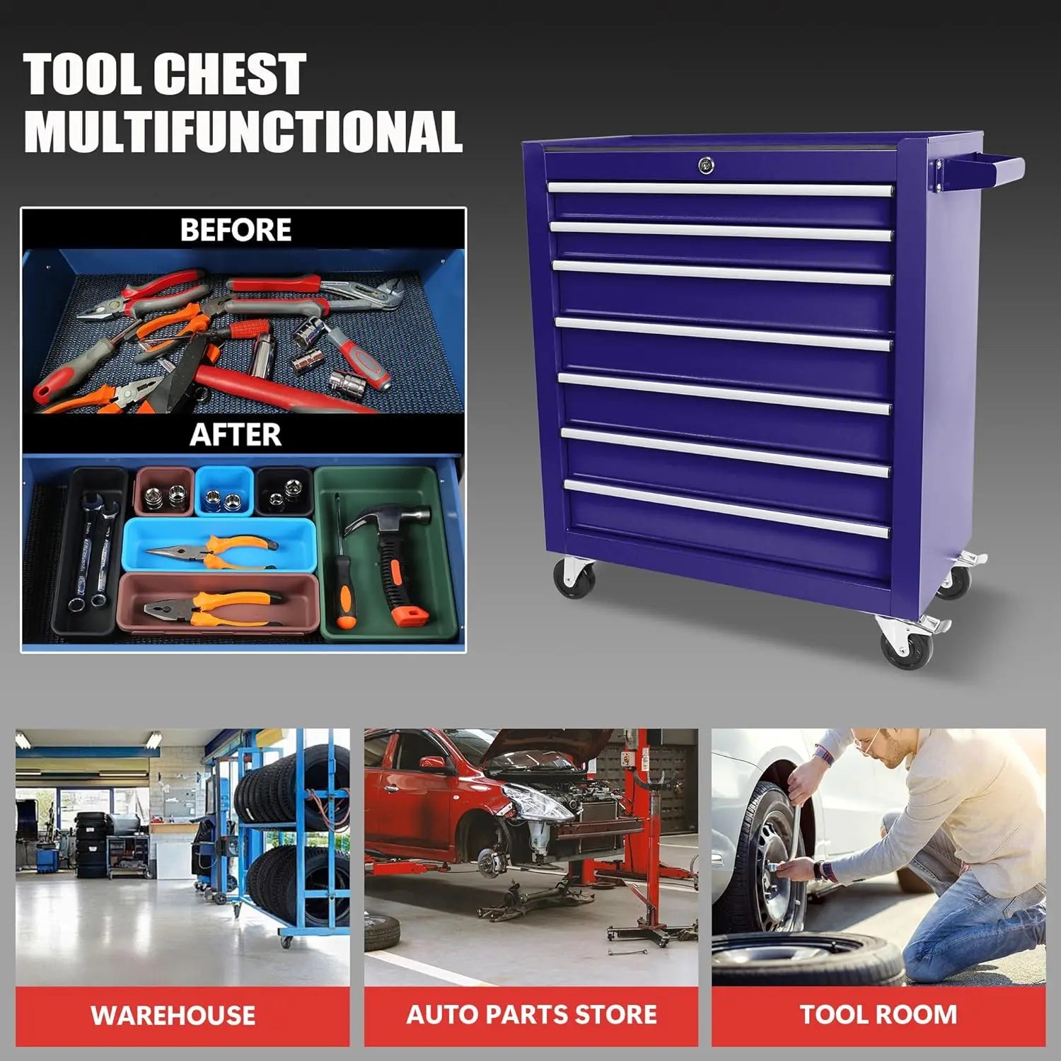Metal Rolling Tool Box With 5 Layer Drawer Tool Box With Wheels Cart Mechanic Tool Storage Cabinet For Garage Workshop Warehouse