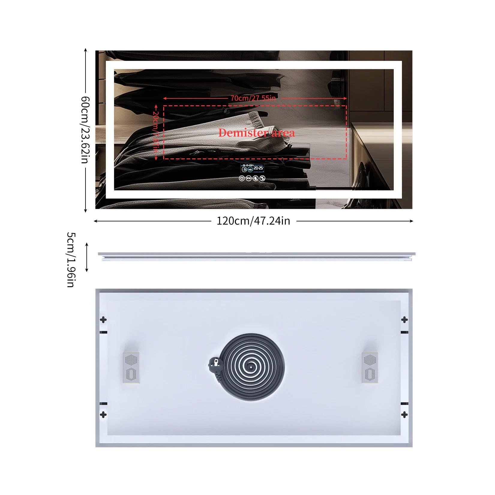 LUVODI Large Rectangular RGB Backlight Bathroom Mirror with Stereophonic Bluetooth Speaker Wall Mounted Vanity Dressing Mirror