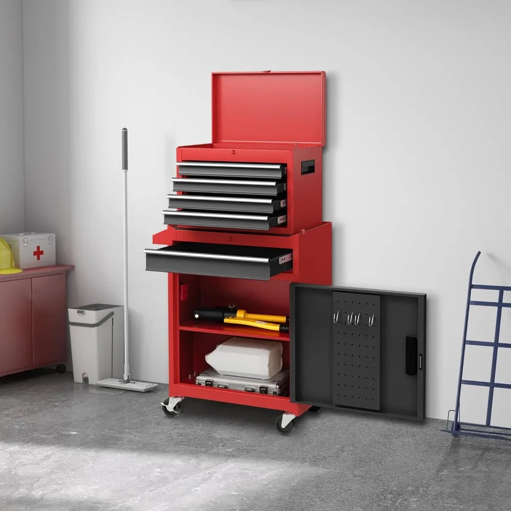 Rolling Tool Chest, 5-Drawer Tool Storage Cabinet with Wheels, Adjustable Shelf & Anti-Slip Liner, Tool Box Organizer for Garage