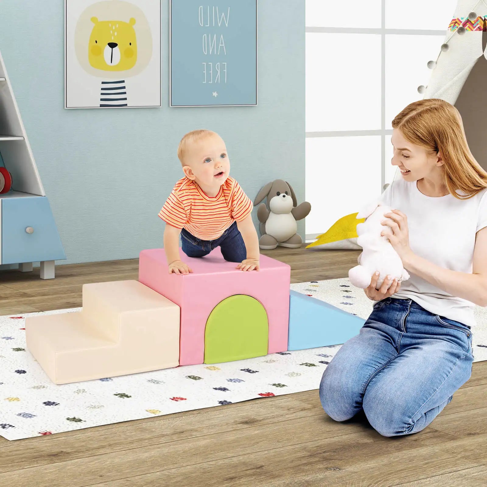 Kids Climb and Crawl Activity Playset Blocks w/ Waterproof PU Cover EPE Foam