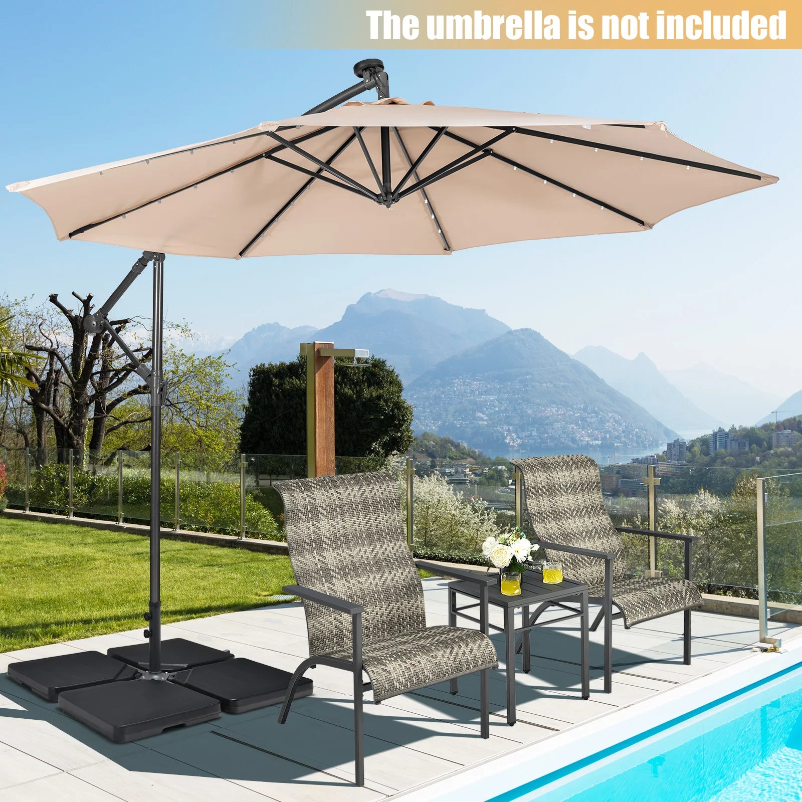 Patio 4pcs 13L Cantilever Offset Umbrella Base Heavy Duty Outdoor Square Black