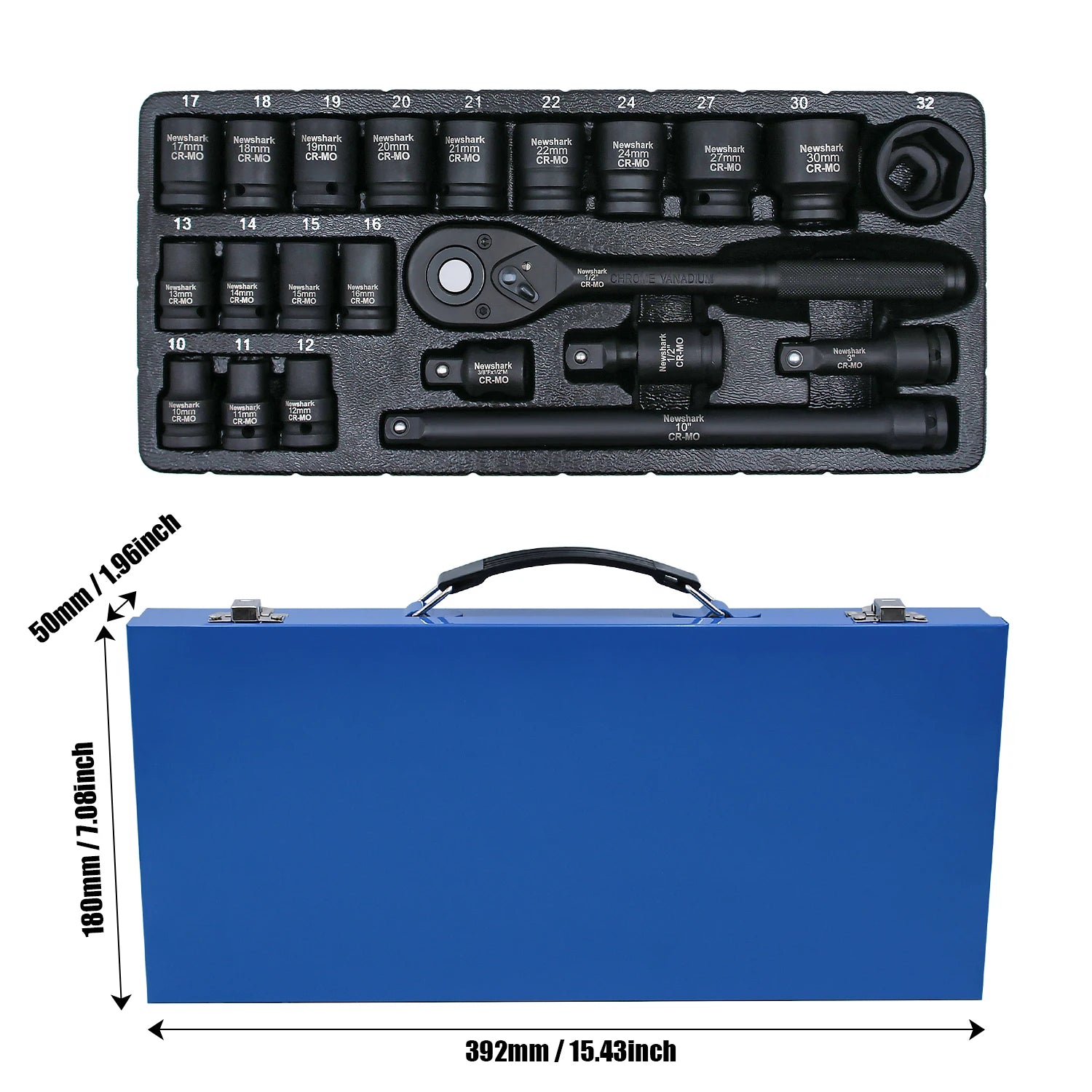 22PCS Drive Socket Wrench Set,1/2-Inch Impact Socket Set,6 Point,Metric Size(10-32mm),Quick Release Ratchet,Repairing Tool