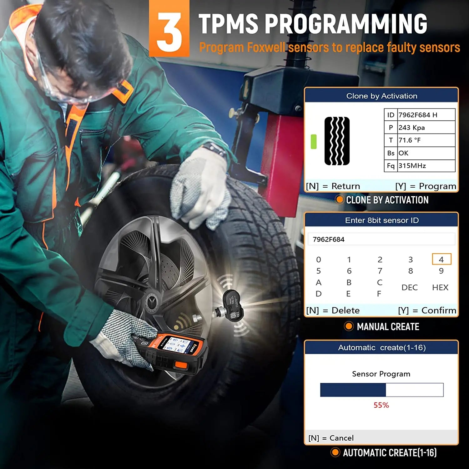 FOXWELL T1000 TPMS Relearn Activation Tire Pressure Monitoring Sensor Programming Car TPMS Reset Diagnostic Scan Tool