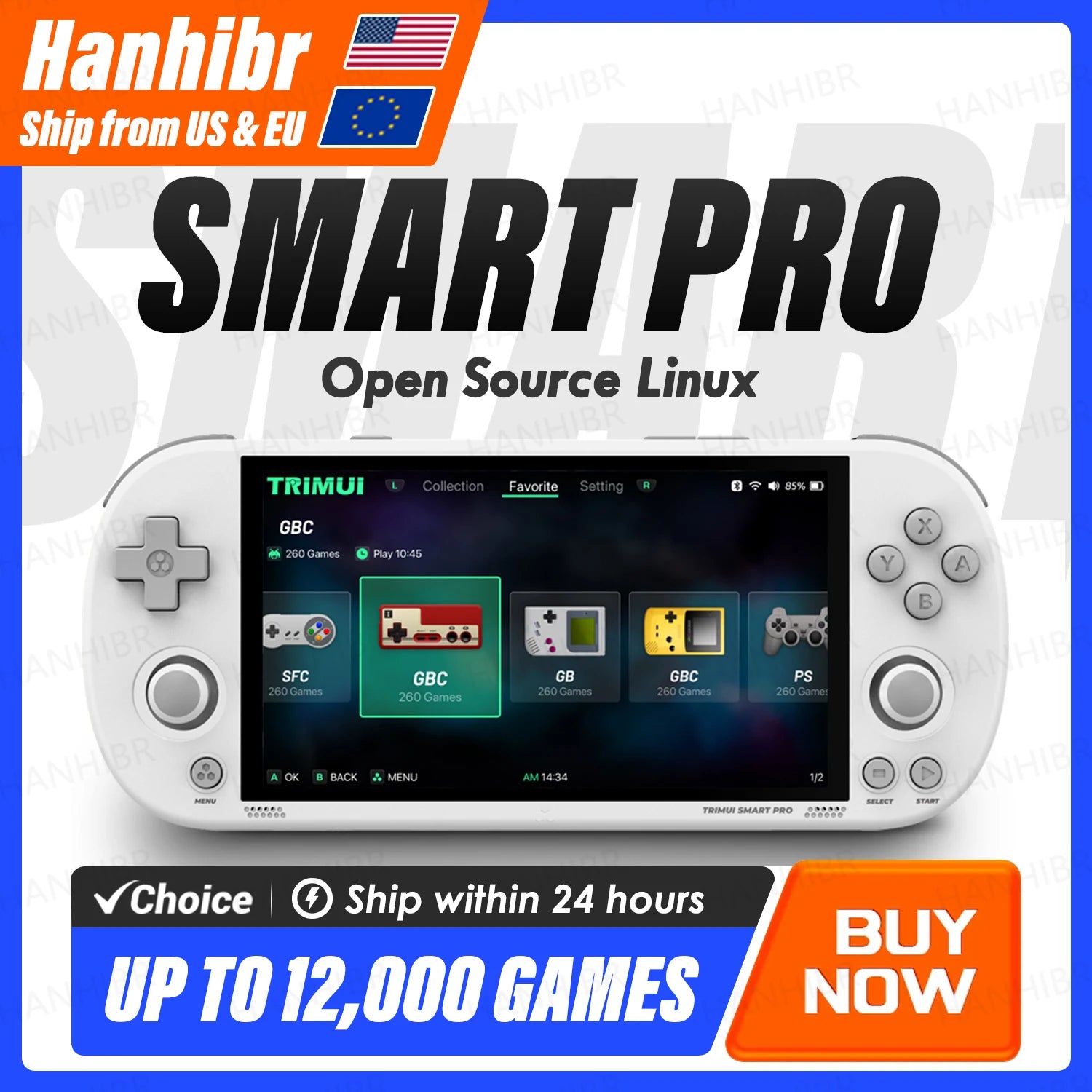 Trimui Smart Pro Handheld Game Console 4.96'' IPS Screen Linux System Joystick RGB Lighting Trimui Retro Video Game Console Gift