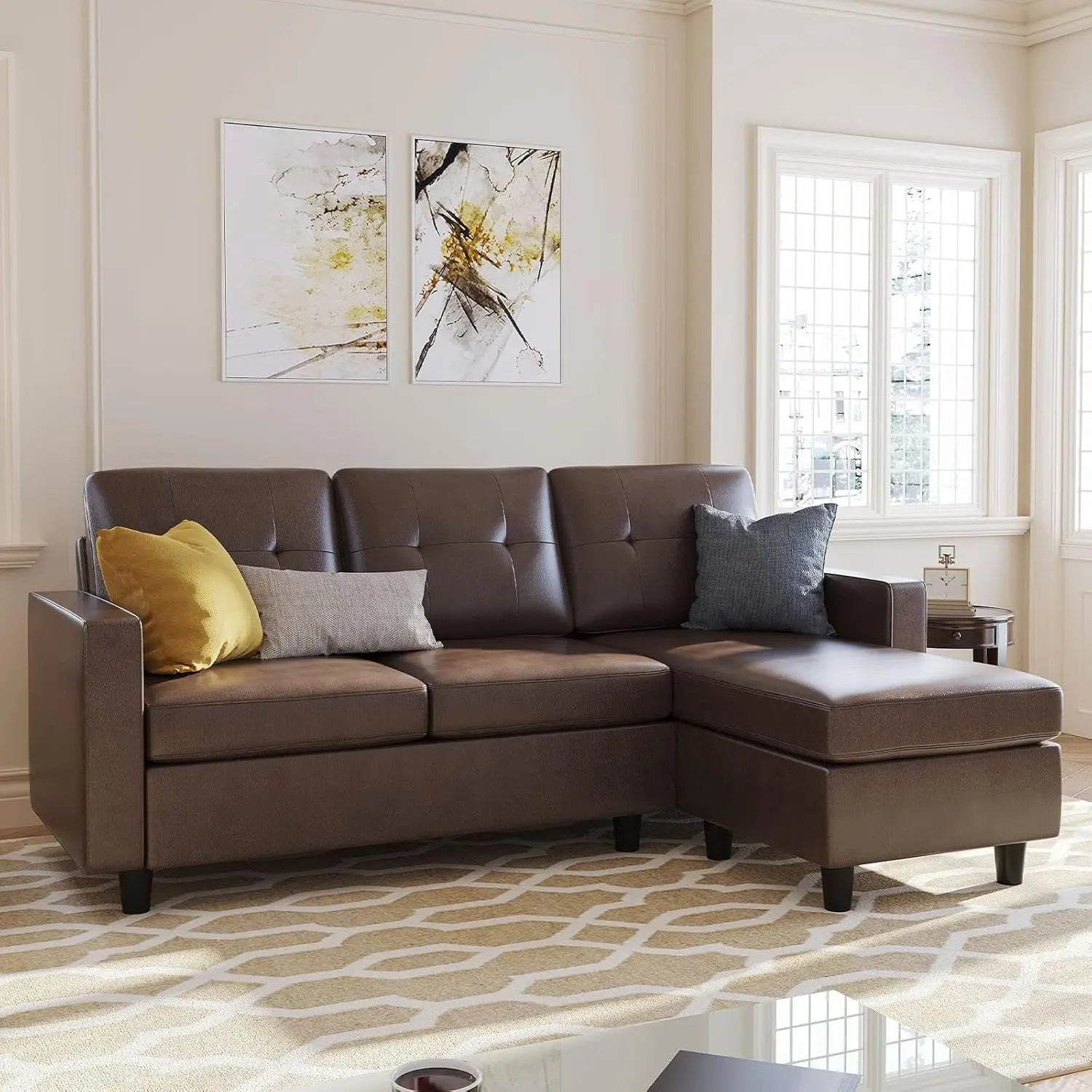 Faux Leather Sectional Sofa, Convertible Sectional Couch L Shaped Couch Sofa for Small Space