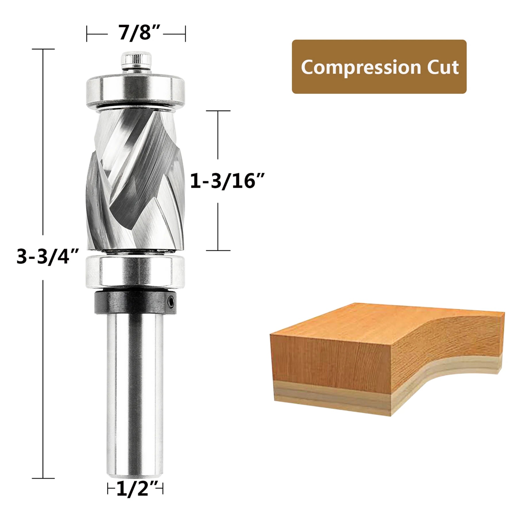 SpeTool 1pc Bearing Compression Spiral Flush Trim Router Bit, Solid Carbide Template Router Bit fo Pattern Work Woodworking Tool