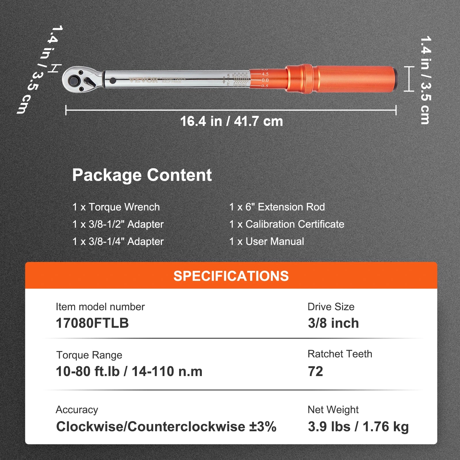 VEVOR 1/2" 1/4" 3/8" Mechanical Torque Wrench Set Precision Pointer Hand Tools Torque Wrench Mechanical Workshop Car Repair Tool