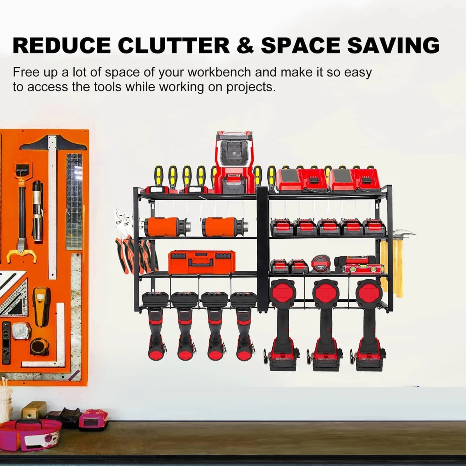 Power Tool Organizer Wall Mount 4 Layer Garage Storage Rack for Drill Screwdriver Garage Tool Organizer Power Tool Storage Rack