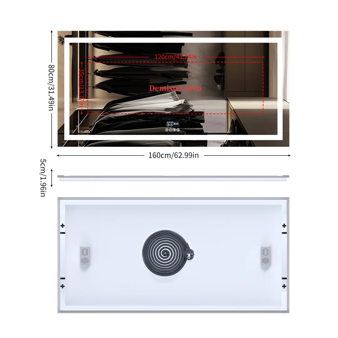 LUVODI Large Rectangular RGB Backlight Bathroom Mirror with Stereophonic Bluetooth Speaker Wall Mounted Vanity Dressing Mirror