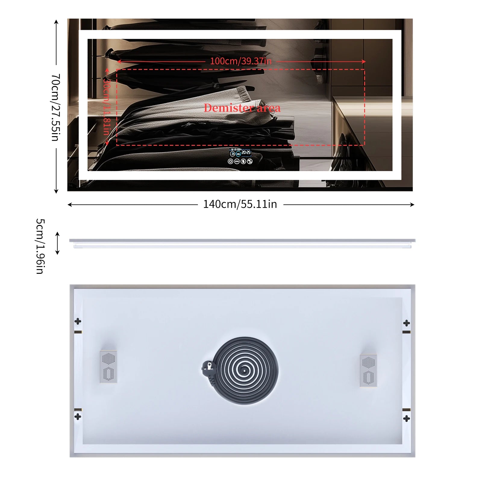 LUVODI Large Rectangular RGB Backlight Bathroom Mirror with Stereophonic Bluetooth Speaker Wall Mounted Vanity Dressing Mirror