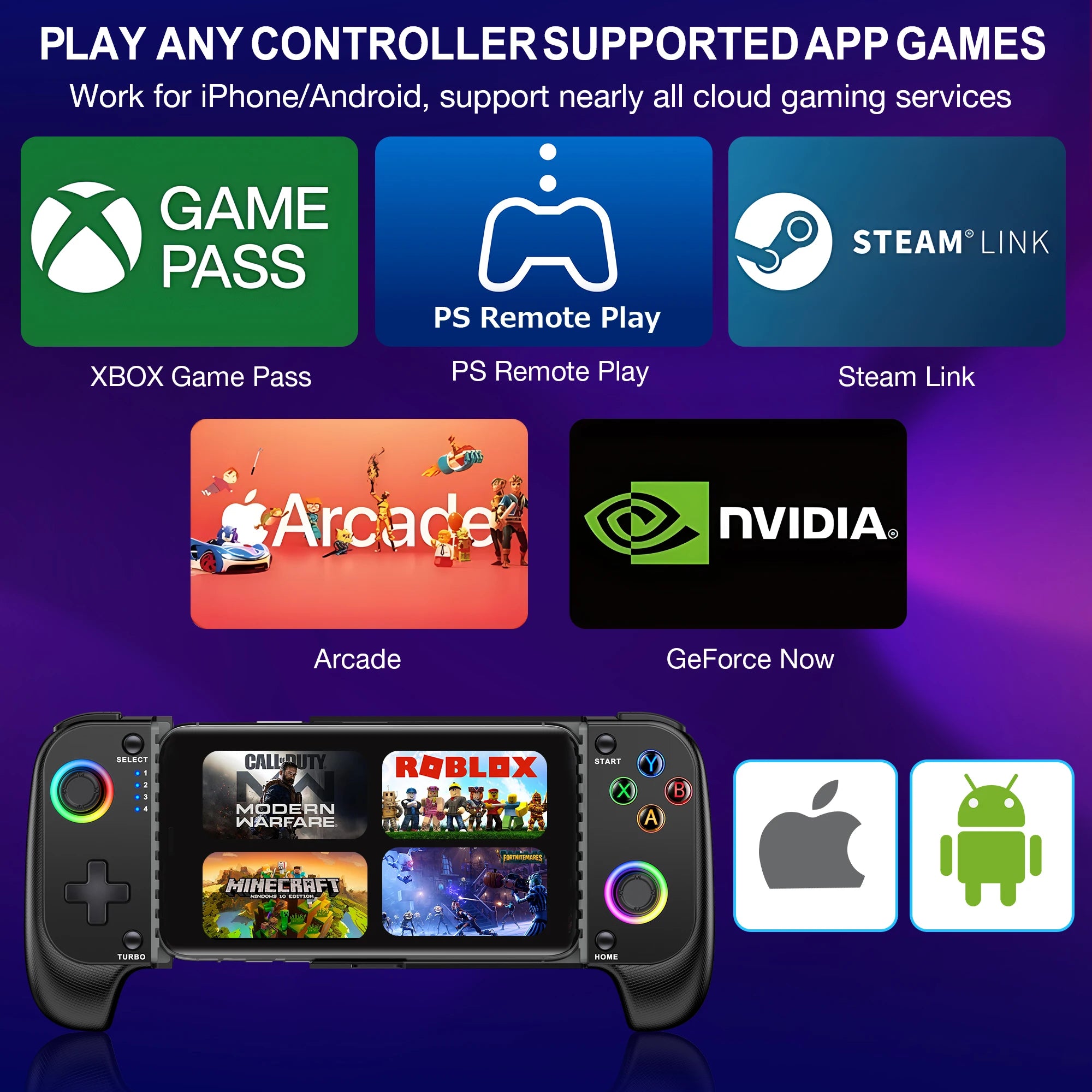 BEBONCOOL MC100 Gamepad Telescopic For Apple IOS Android PUBG COD Stretch Wireless Bluetooth Phone Game Controller Joystick