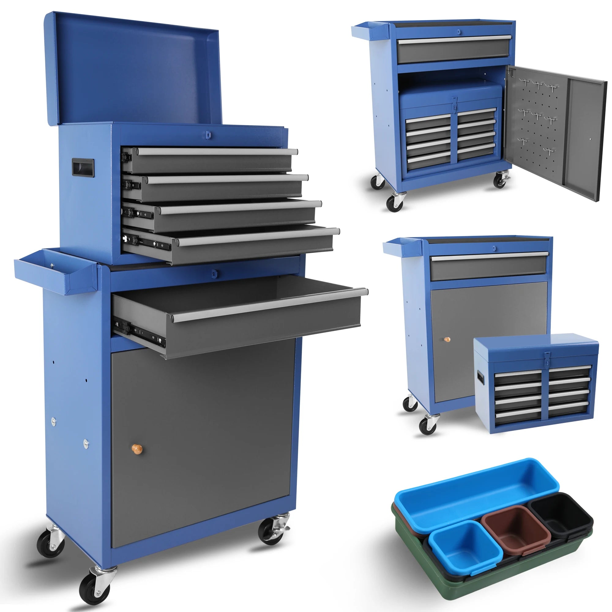 Rolling Garage Workshop Organizer Detachable 5 Drawer Tool Chest With Large Storage Cabinet And Adjustable Shelf