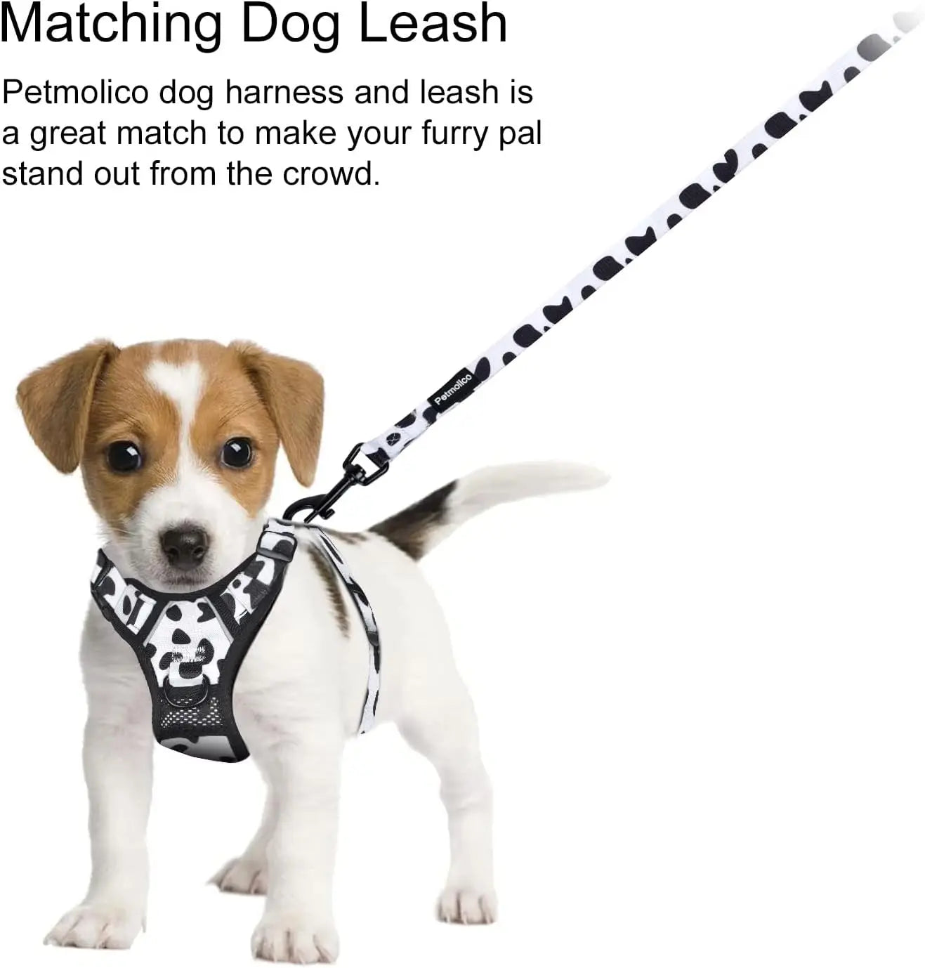No Pull Dog Harness and Leash Set No Choke Easy Control Handle Soft Padded Reflective Vest  for Medium Dog Breed Cow Pattern
