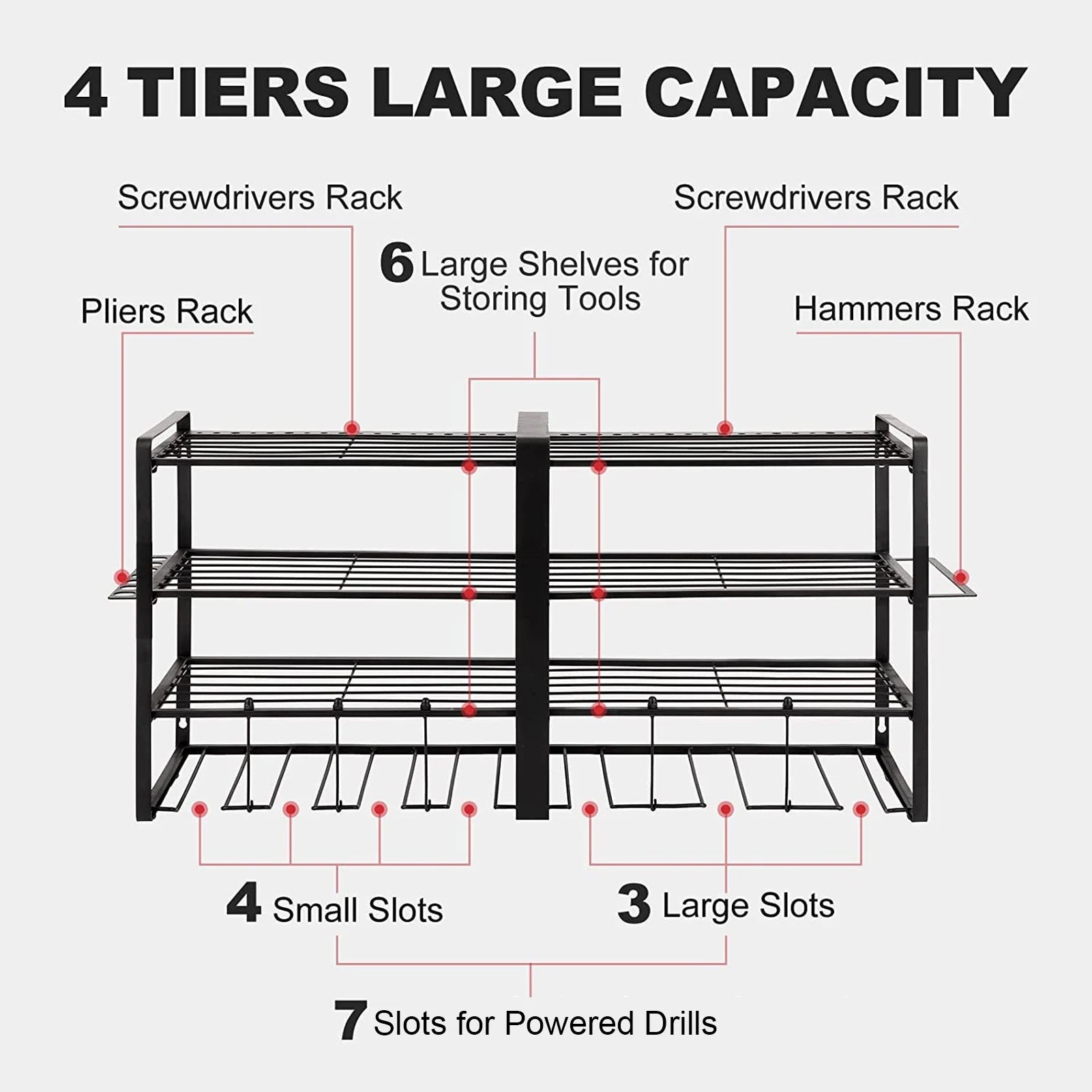 Power Tool Organizer Wall Mount 4 Layer Garage Storage Rack for Drill Screwdriver Garage Tool Organizer Power Tool Storage Rack