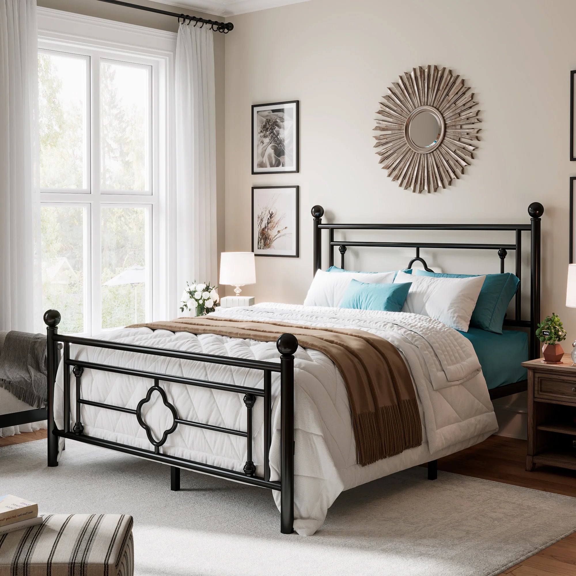 Vintage Victorian Style Wrought Iron Headboard and Footboard